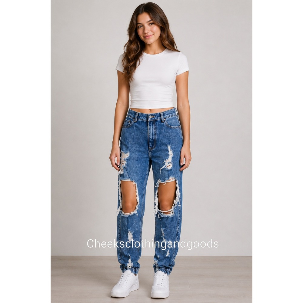 Abercrombie &‎ Fitch Ultra High Rise Distressed Jogger Jeans Blue 28/6R